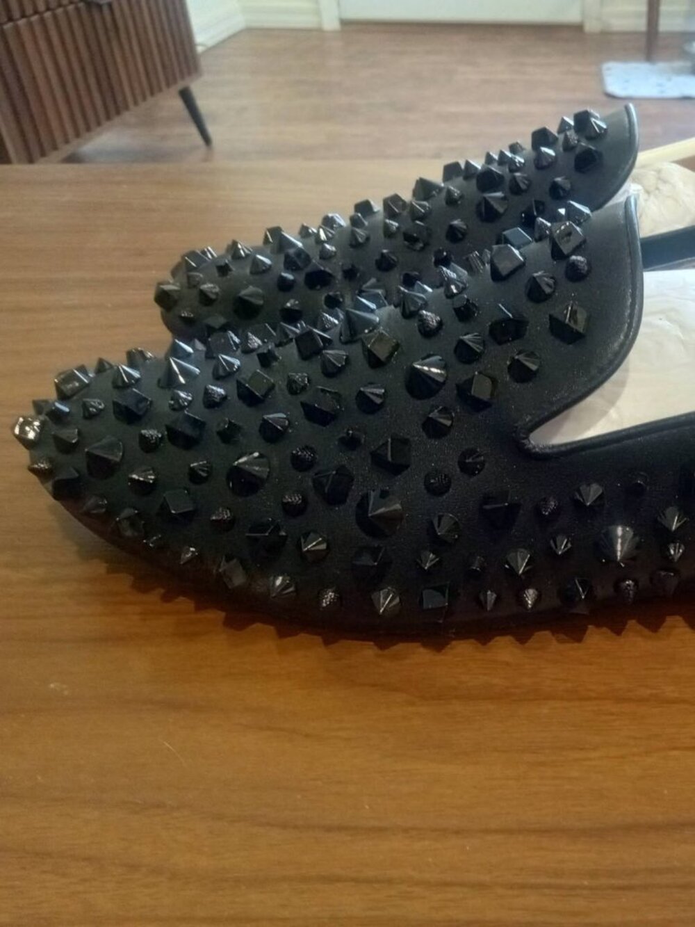 Steve Madden Black Leather, Black Spike Studded Loafers Size 10M - Picture 4 of 5